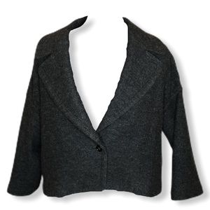 LOFT Boxy Cropped Grey Wool Blend Jacket